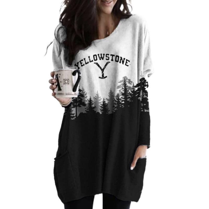 Women's Digital Printing Fashion Round Neck Mid-length Women's T-shirt