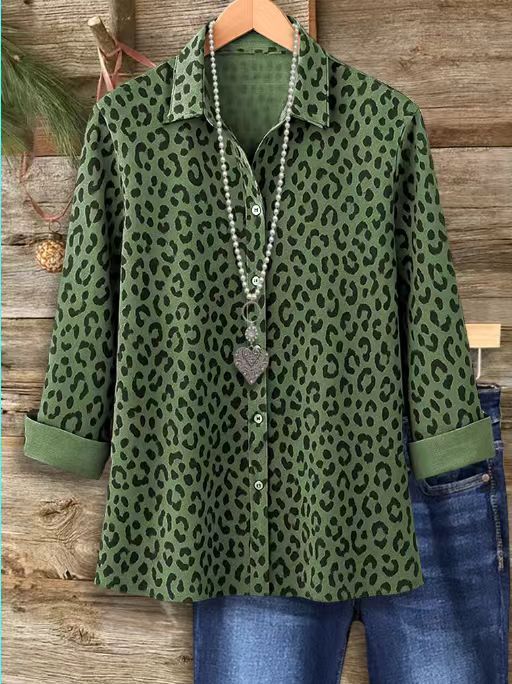 Women's Shirt Leopard Print Temperament Casual Long Tops