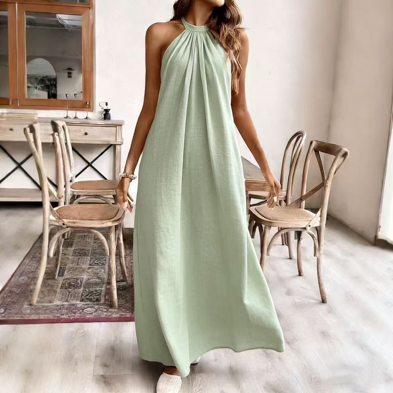 Summer Solid Color Loose Fashion Halter Dress