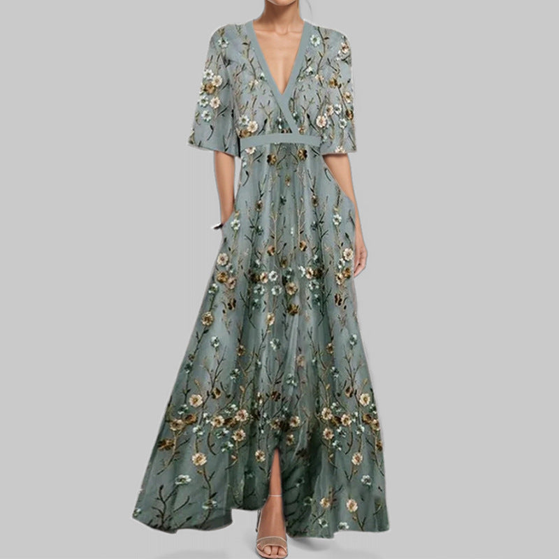 Women's Fashion Elegant Graceful Printed Pleated Large Dress