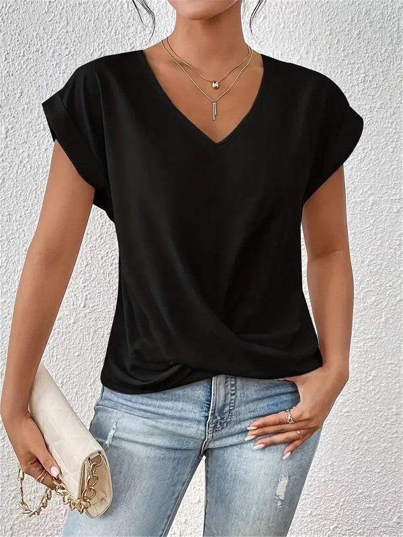 Pretty Women's Solid Color Elegant Sleeve Women's T-shirt