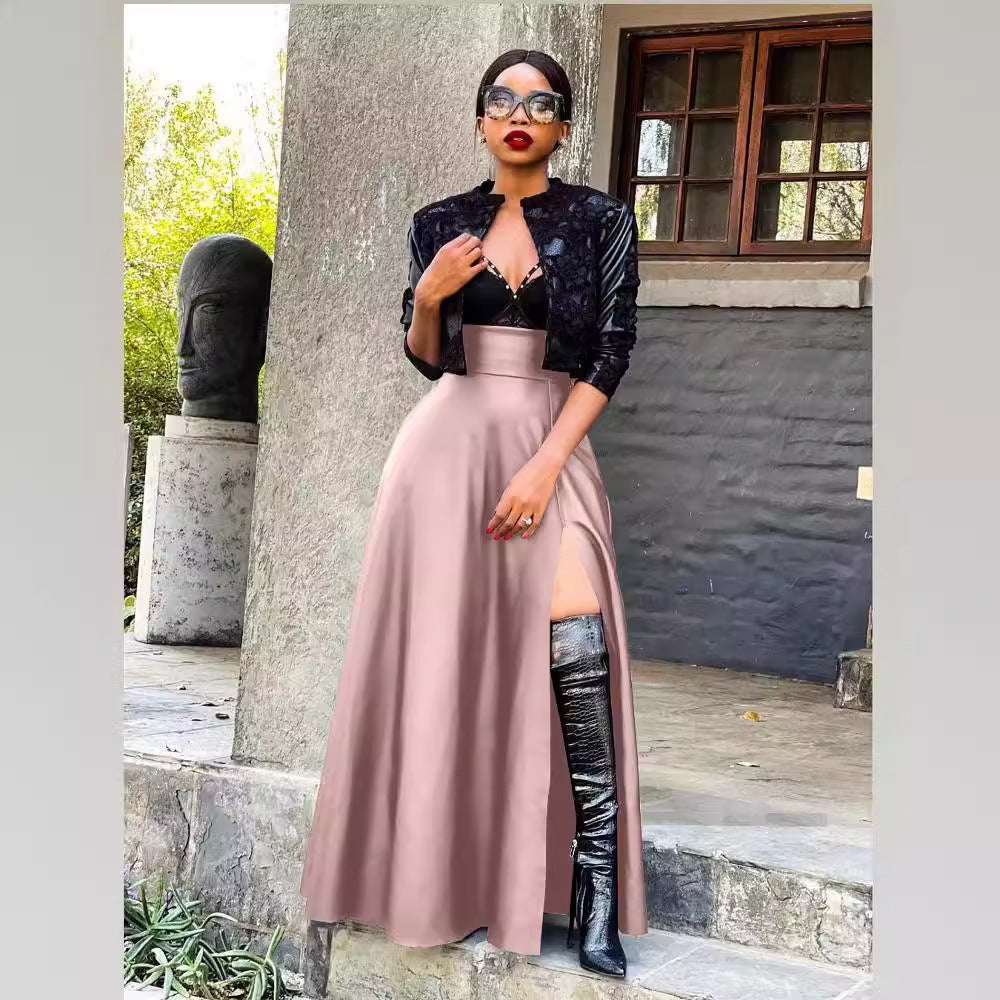 Classic Sexy Leather High Slit Irregular Skirts