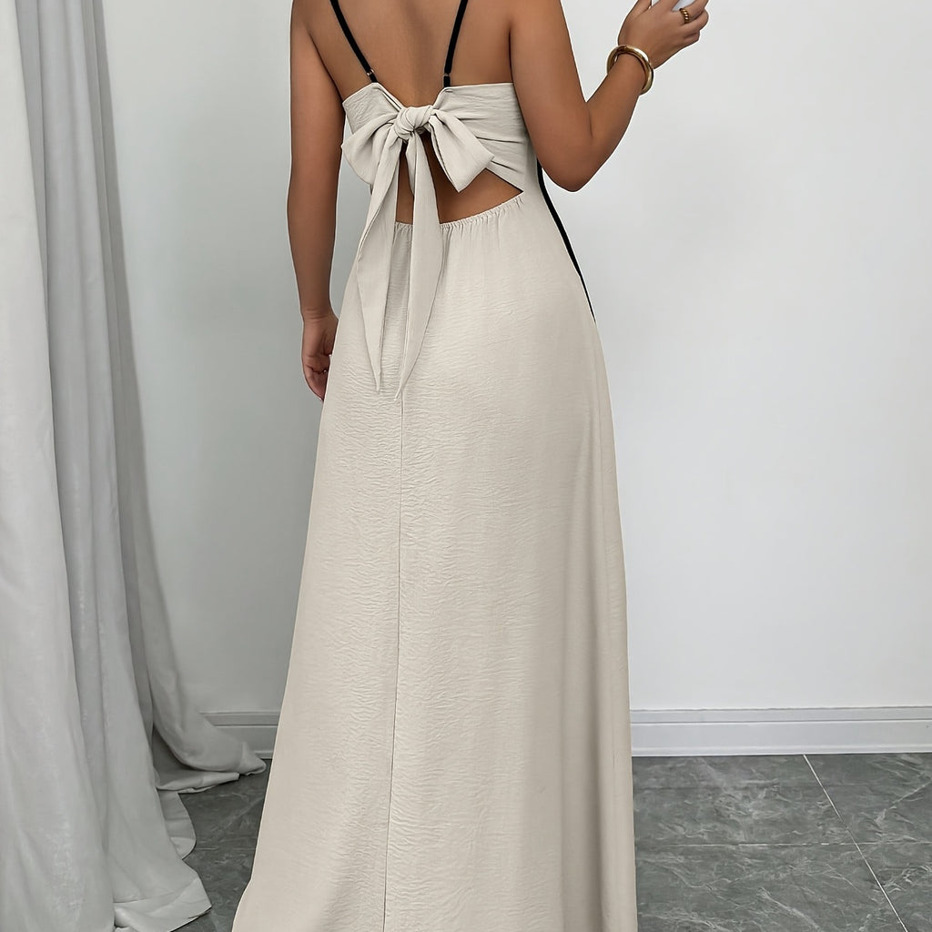 Women's Spaghetti Strap Backless Color Matching Suspender Dress