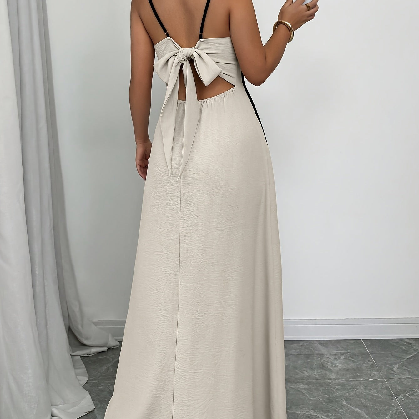 Women's Spaghetti Strap Backless Color Matching Suspender Dress