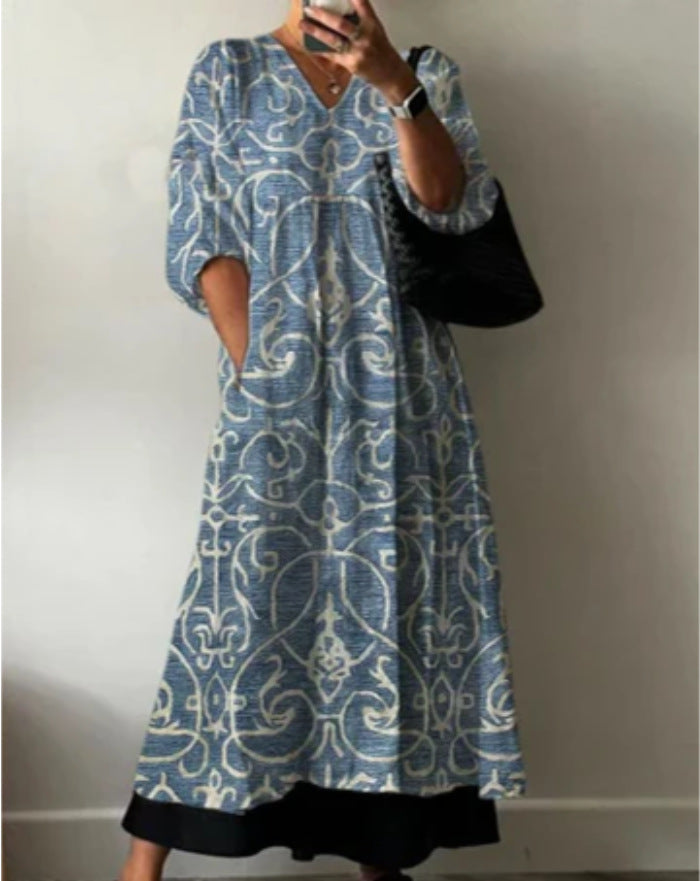 Women's Loose Fashion Long Sleeve Printed Dress