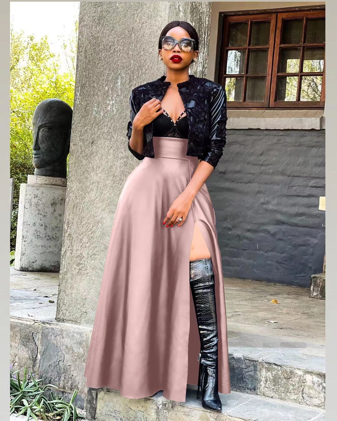 Classic Sexy Leather High Slit Irregular Skirts