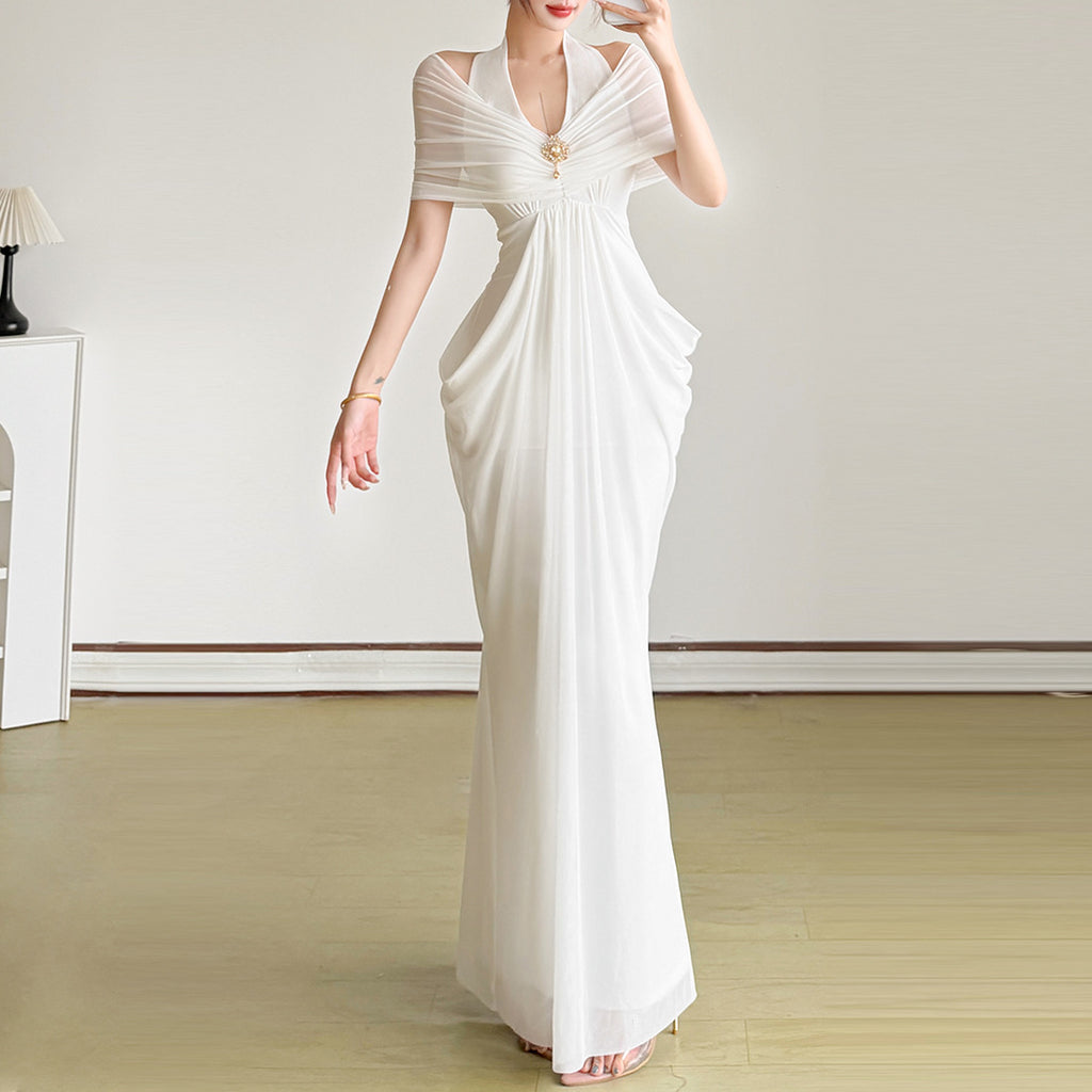 Women's Summer Fashion Backless Gauzy Slim Fit Patchwork Dress