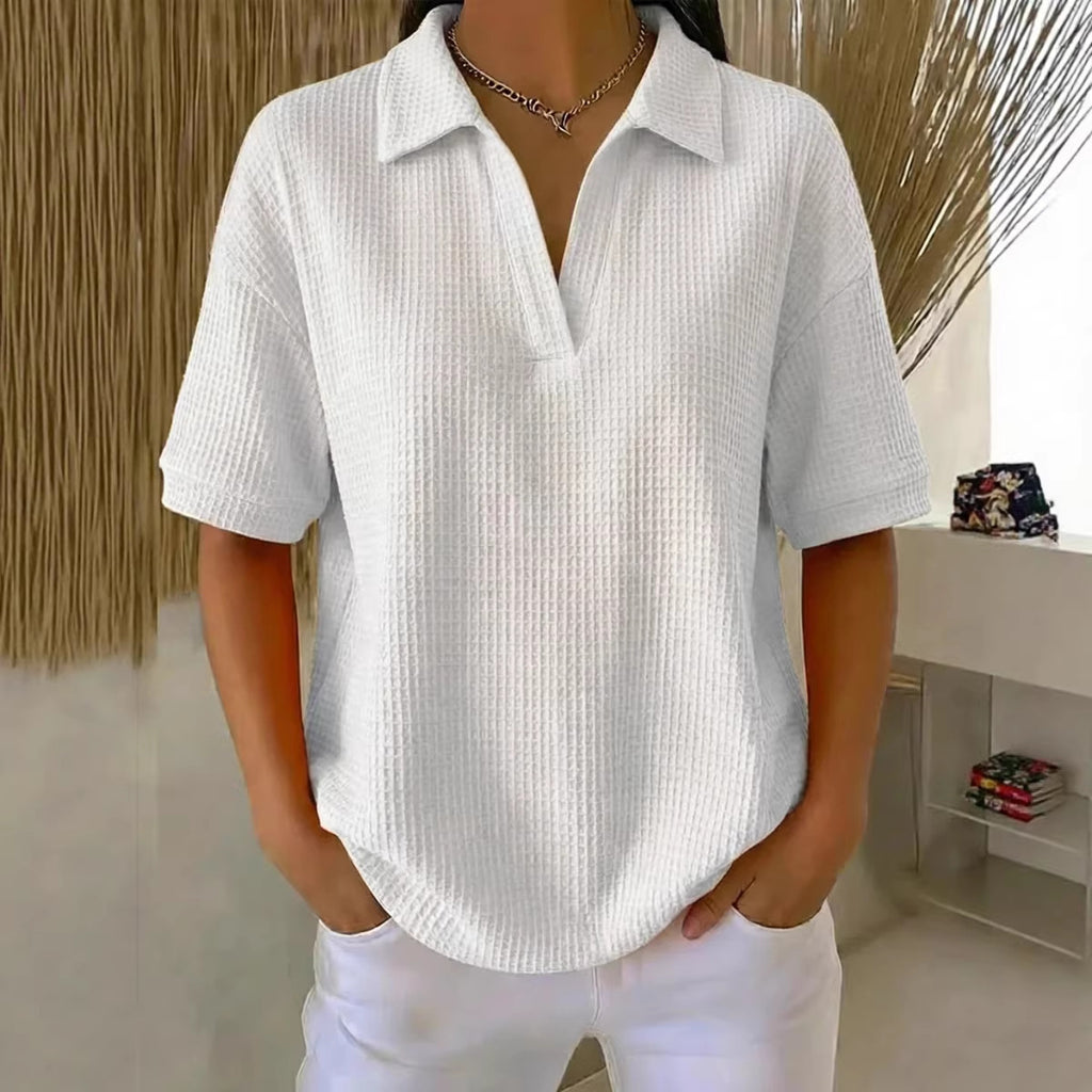 Fashion Waffle Solid Color Pullover Loose Tops