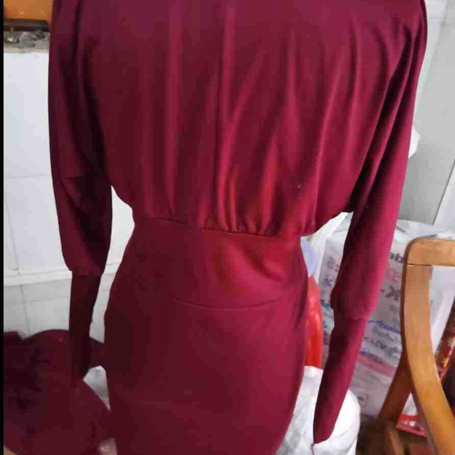 Women's Solid Color Lantern Sleeve High Waist Hip Dress