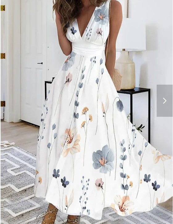 Women's Summer High Waist Sleeveless Printed Sexy Dress