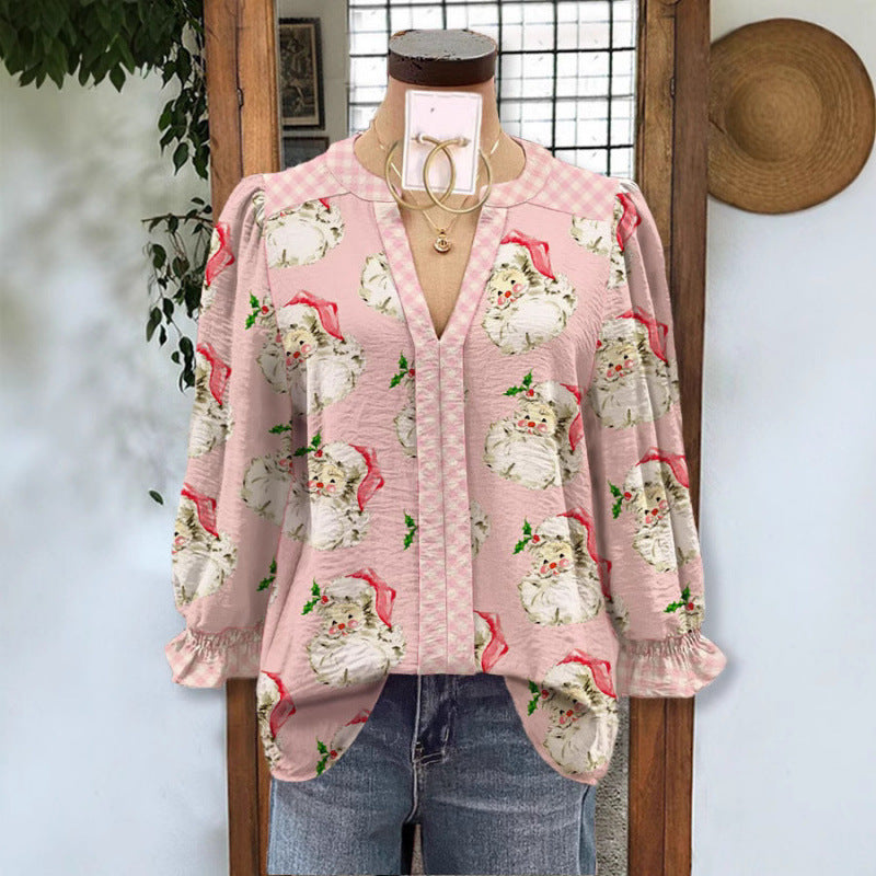 Women's Loose Flared Sleeves Long-sleeved Digital Printing Women's T-shirt