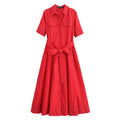 Fashion Polo Collar Single-breasted With Belt Shirt Dress