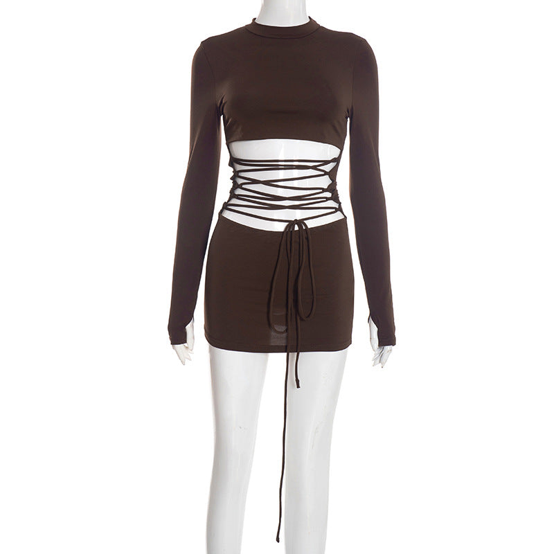 Women's Winter Sexy Pure Color Half Collar Finger Fit Design Long Dress