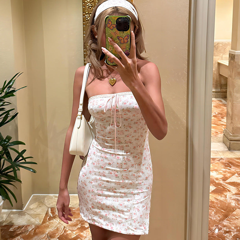 Women's Sweet Style Sexy Bandeau Sheath Tied Dress