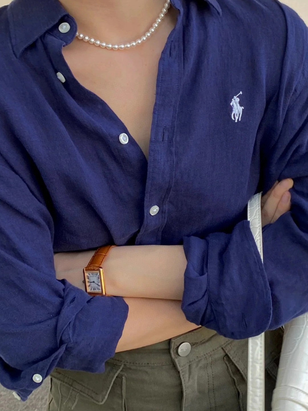 Women's & Men's Linen Shirt Horse Logo Embroidered Old Money Style Trendy Cotton Blouse
