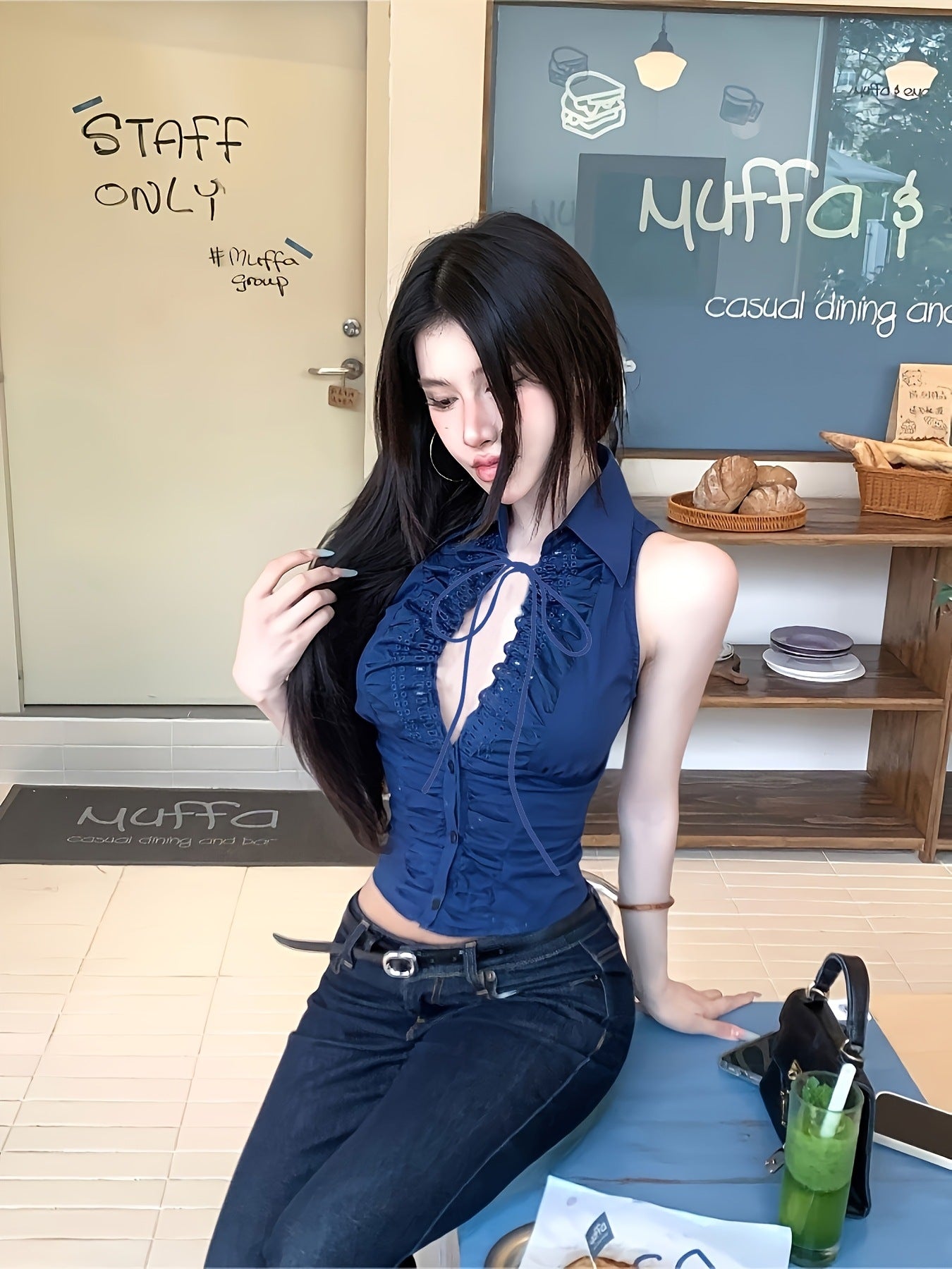Women's Chubby French Style Pure Desire Halter Tied Design Sense Tops