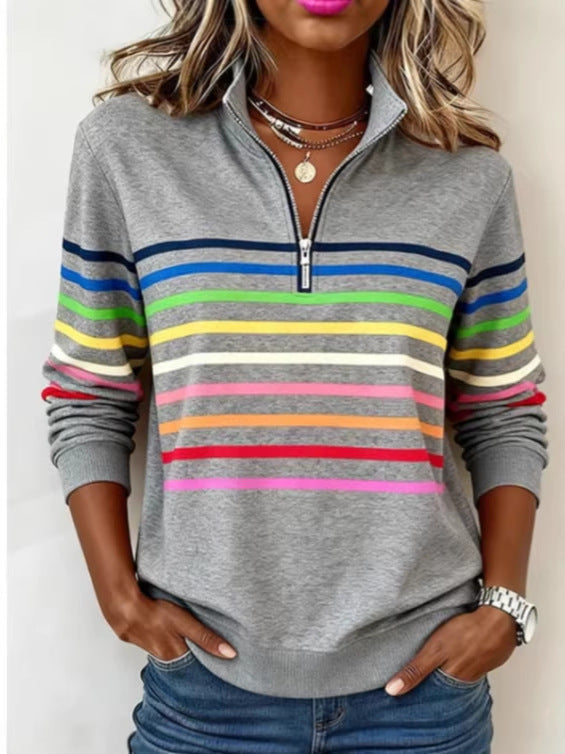 Unique Women's Half Zipper Digital Printing Blouse