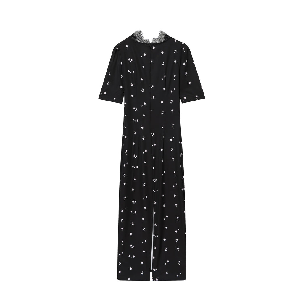 Women's Fashion Sexy Lace Stitching Puff Sleeve Dress