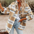 Women's Plaid Button Flannel Woolen Shirt Blouse