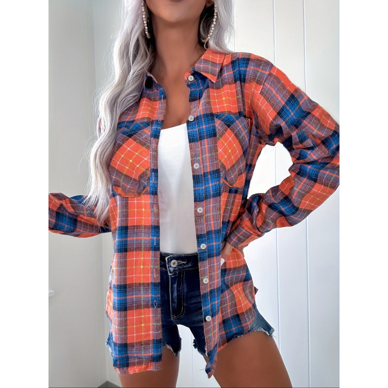 Women's Spring Plaid Printed Long Sleeve Lapel Cardigans