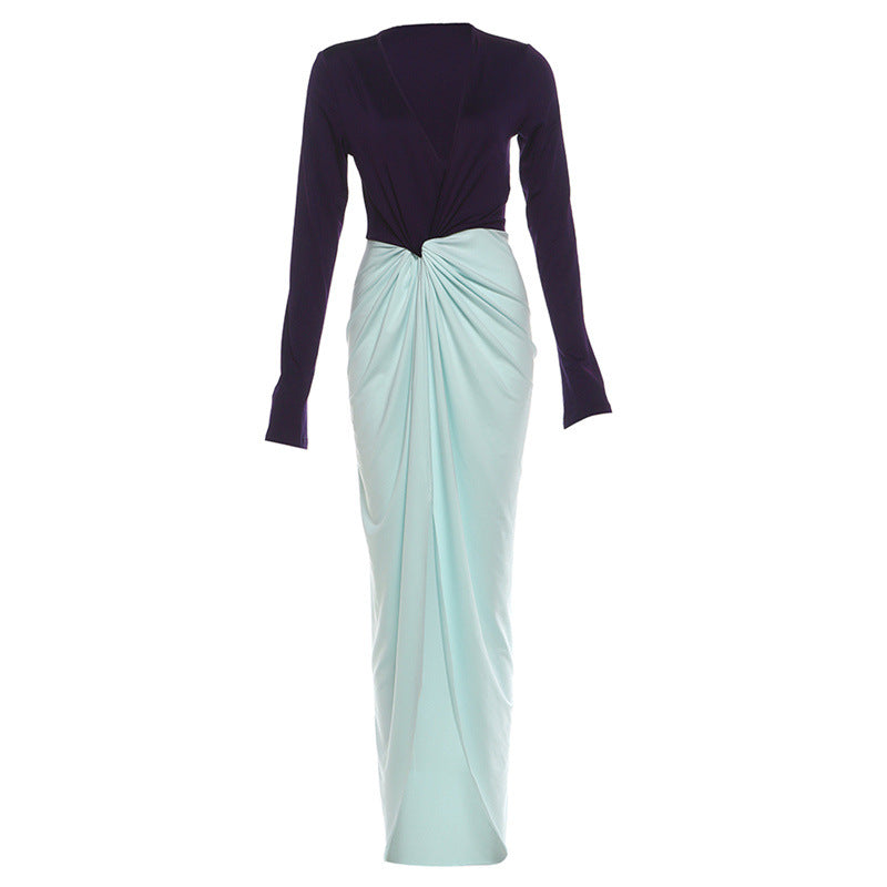 Women's Fashionable Elegant Deep Long Sleeve Split Dress
