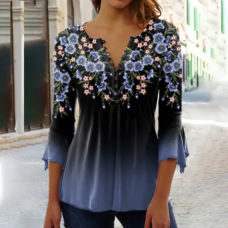 Graceful Classic Summer Fashion Flower Printed Women's T-shirt